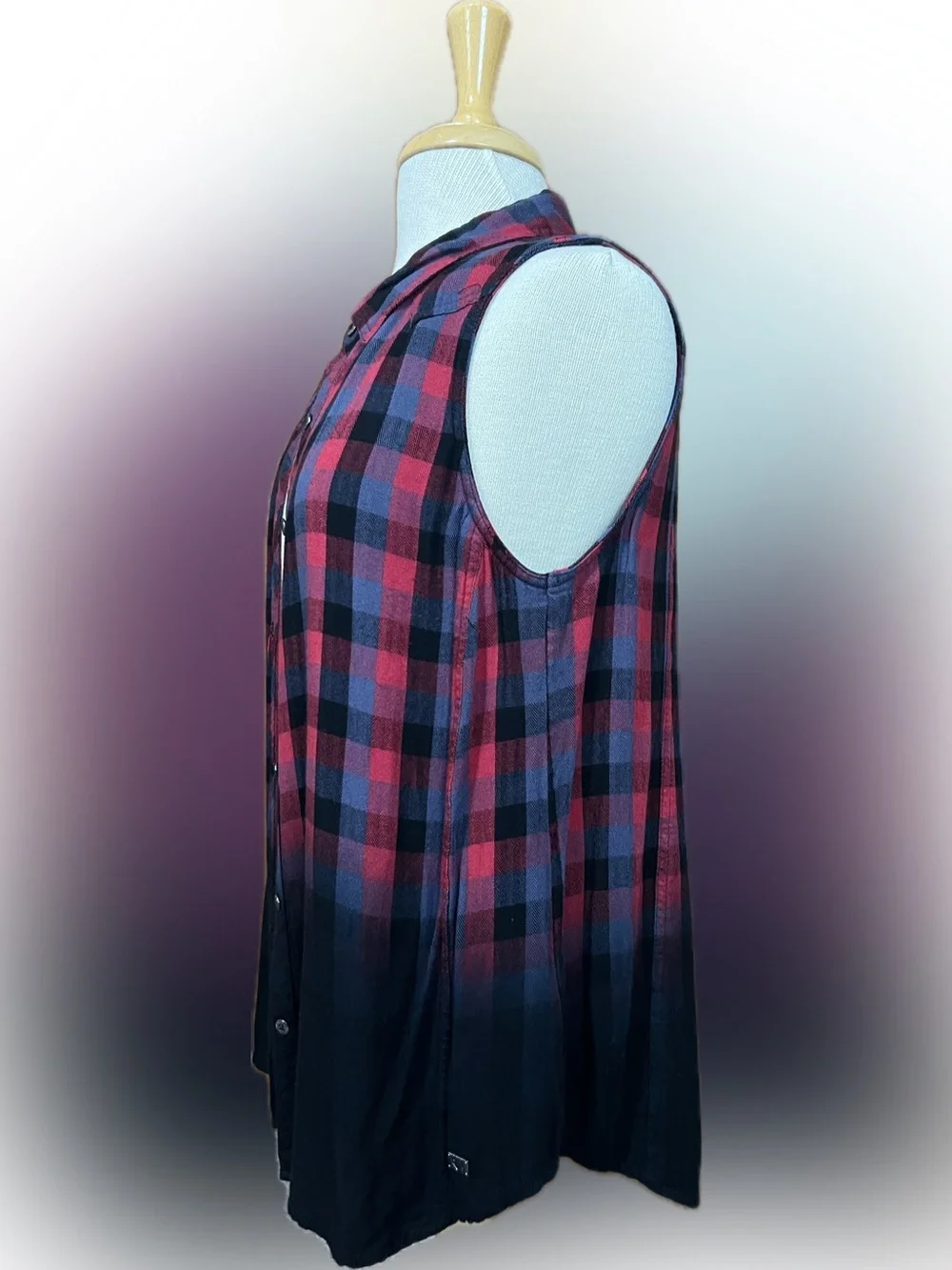Harley-Davidson Dip-Dye Plaid Full Button Sleeveless Shirt